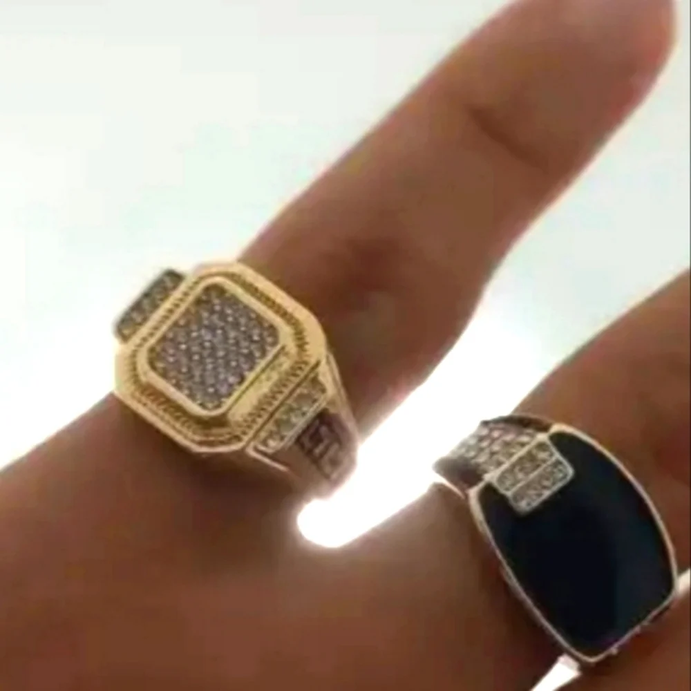 Gold Square Diamond Mens Ring Sz 7